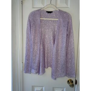 BCBGMAXAZRIA Lavender Sequin Knit Open Front Long Sleeve Cardigan Sweater Top